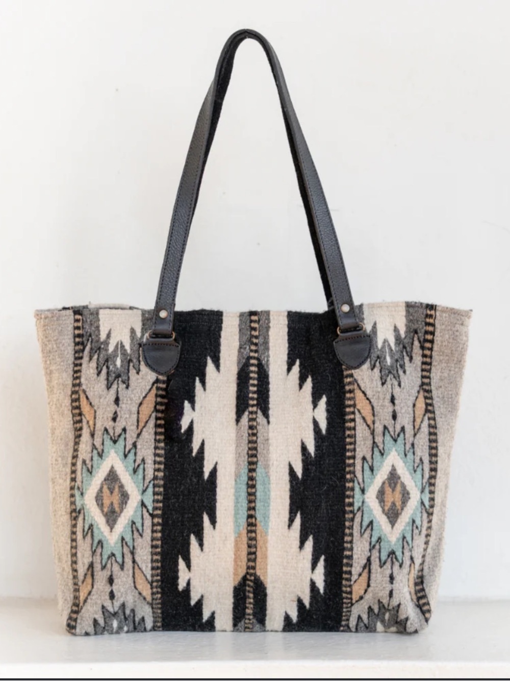 Amasouk Looking Glass Tote Bag in Black & Beige Aztec